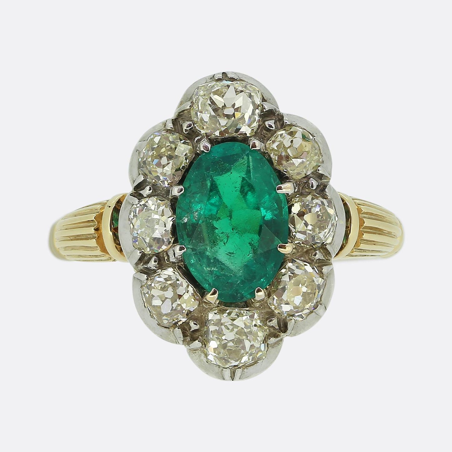 Victorian Emerald and Diamond Cluster Ring