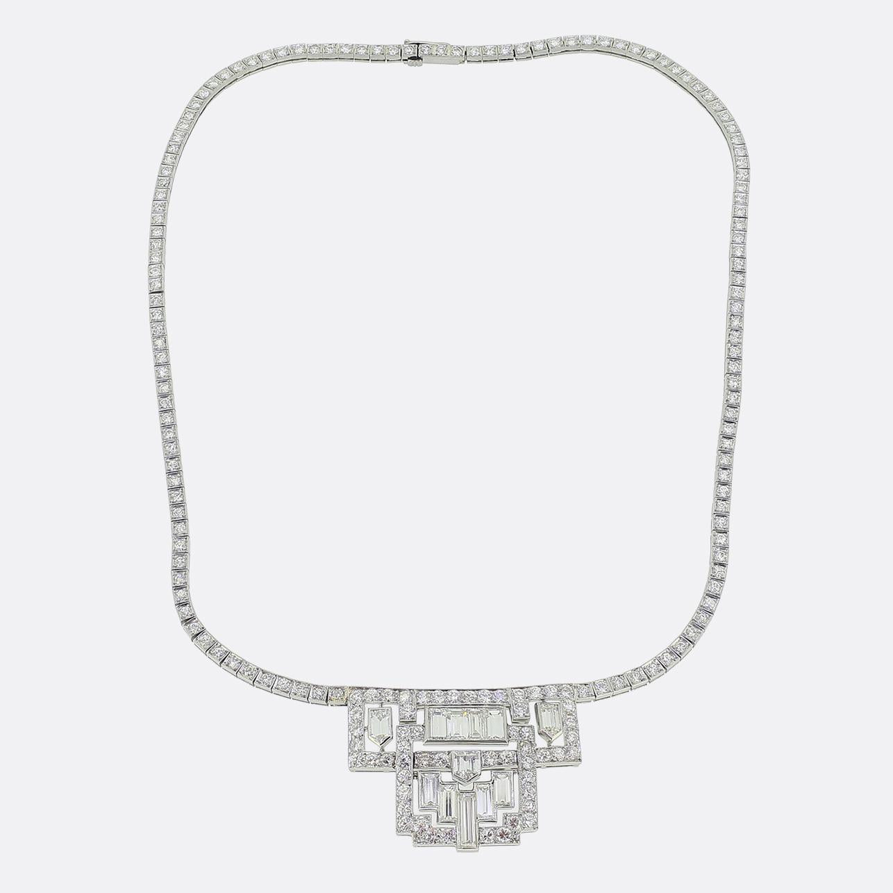 Art Deco 6.50 Carat Diamond Cluster Necklace