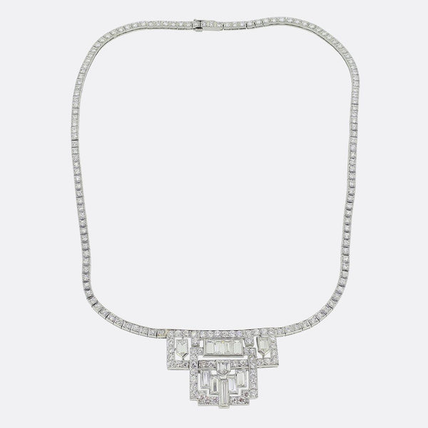 Art Deco 6.50 Carat Diamond Cluster Necklace