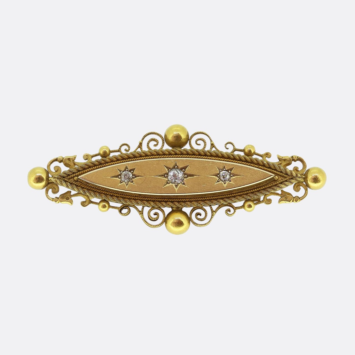Victorian Etruscan Revival Diamond Brooch