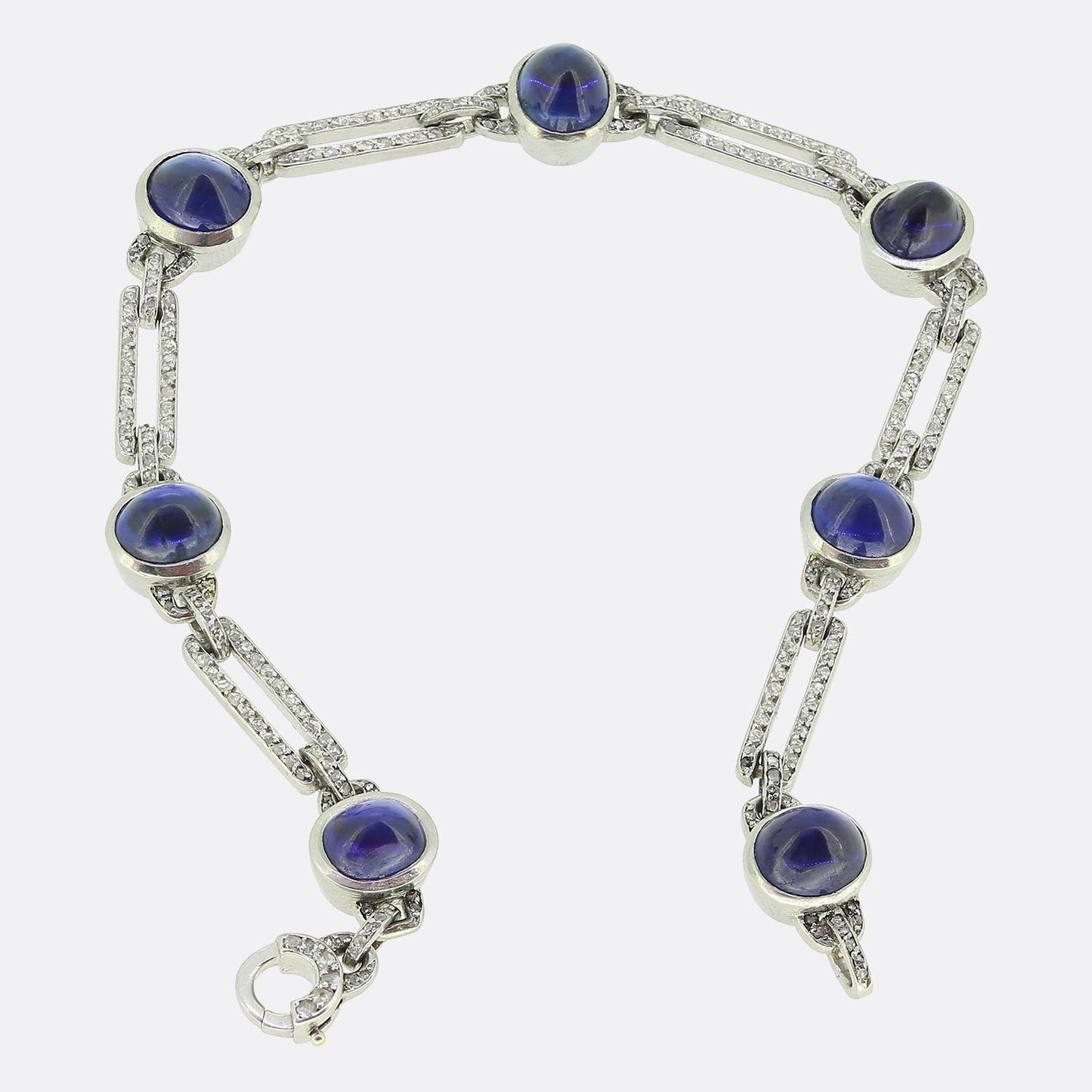 Art Deco Cabochon Sapphire and Diamond Bracelet