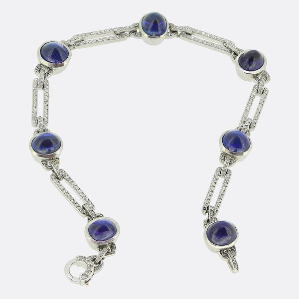 Art Deco Cabochon Sapphire and Diamond Bracelet