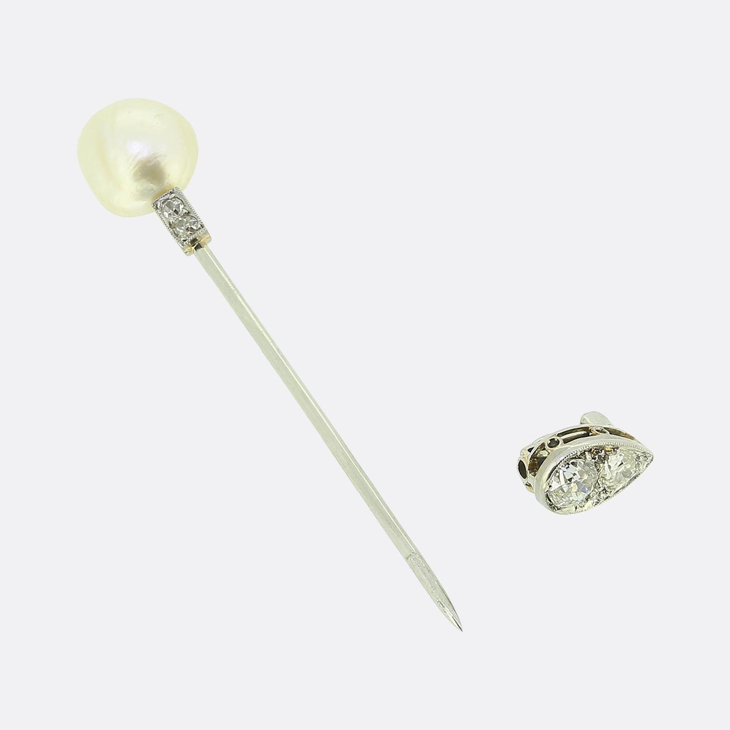 Art Deco Natural Pearl and Diamond Jabot Pin