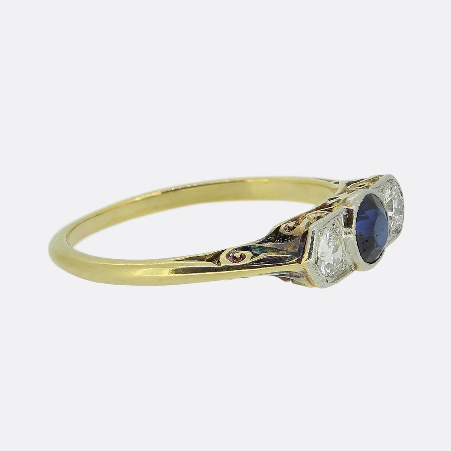 Edwardian Sapphire and Diamond Three-Stone Ring