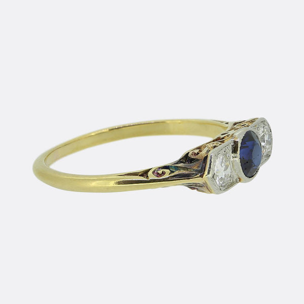 Edwardian Sapphire and Diamond Three-Stone Ring