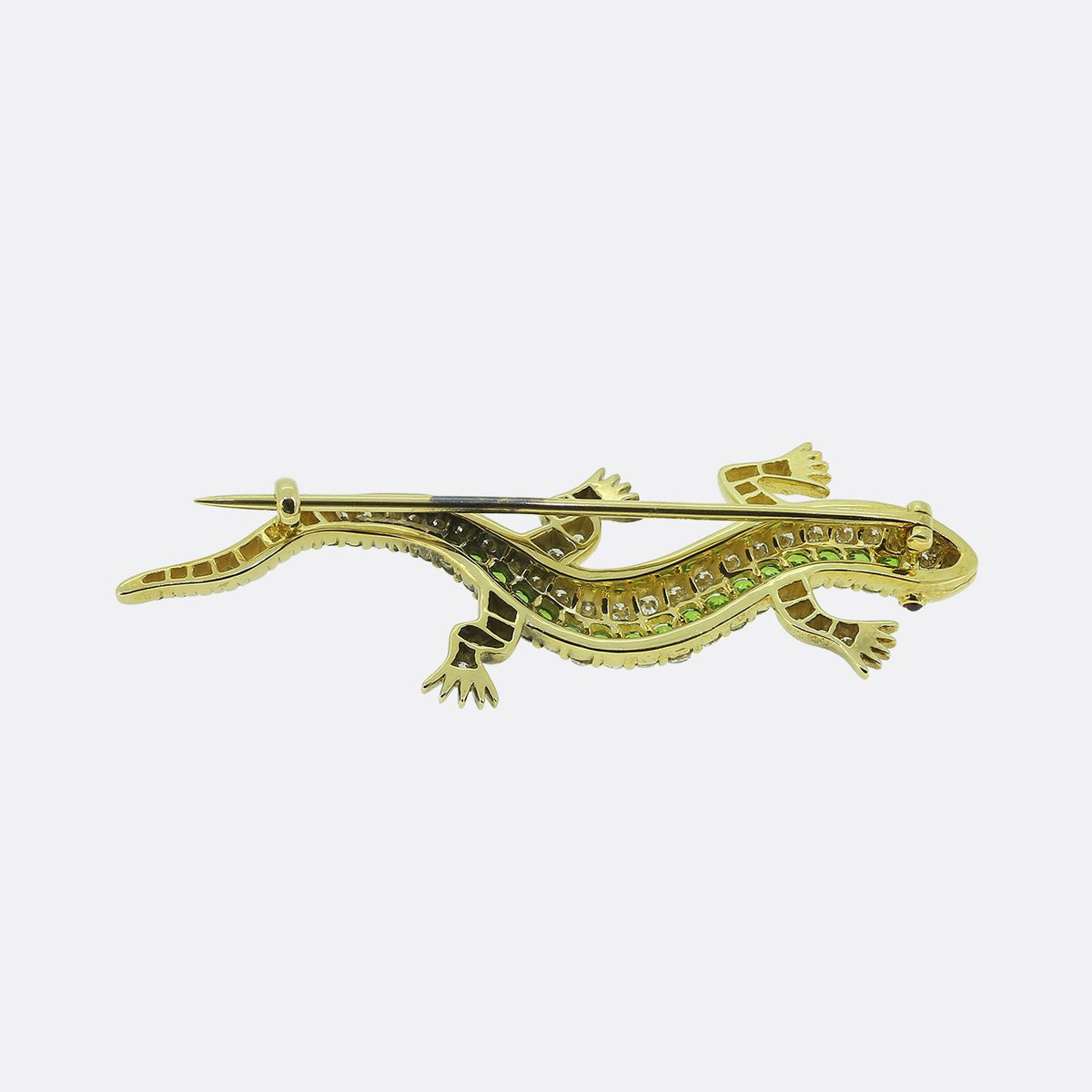 Vintage Demantoid Garnet and Diamond Lizard Brooch