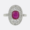 Art Deco Burmese Ruby and Diamond Cluster Ring