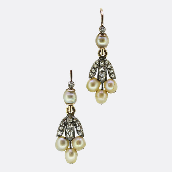 Antique Pearl and Diamond Drop Earrings