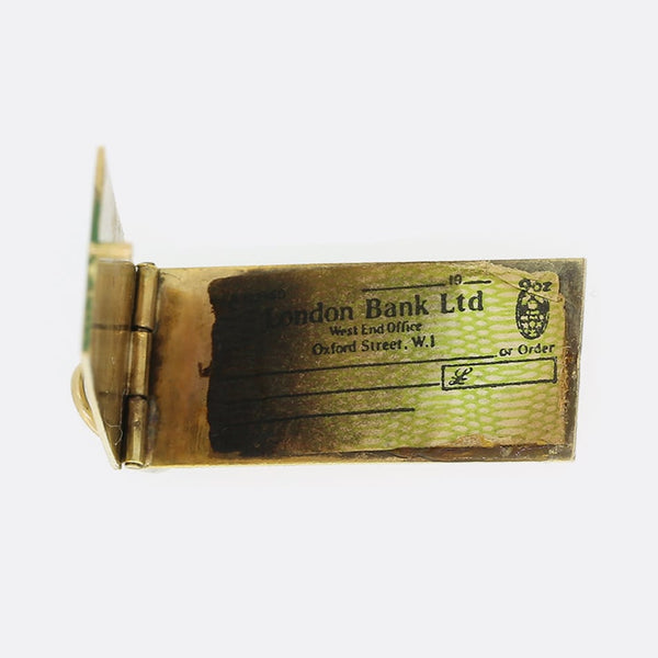 Vintage Enamel Cheque Book Charm