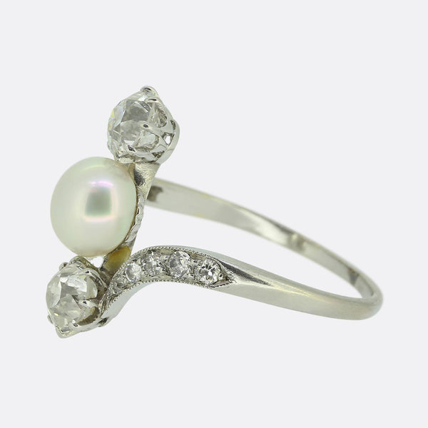 Early 20th Century Pearl and Diamond Three-Stone Ring