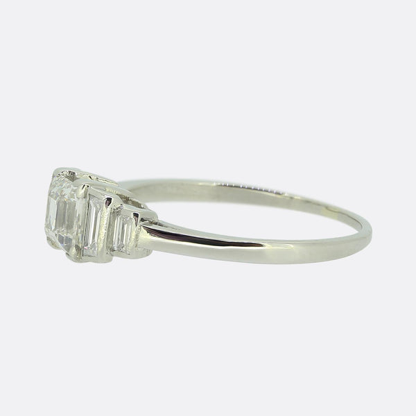 Art Deco 0.95 Carat Princess and Baguette Cut Diamond Ring
