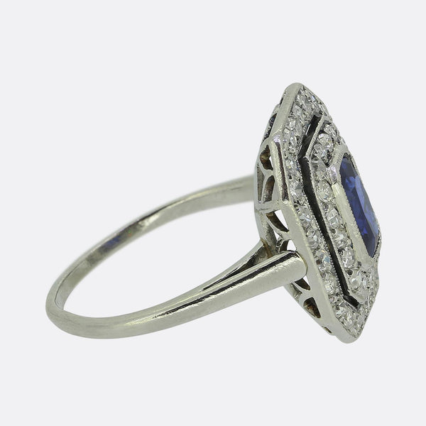 Art Deco Sapphire and Diamond Cluster Ring