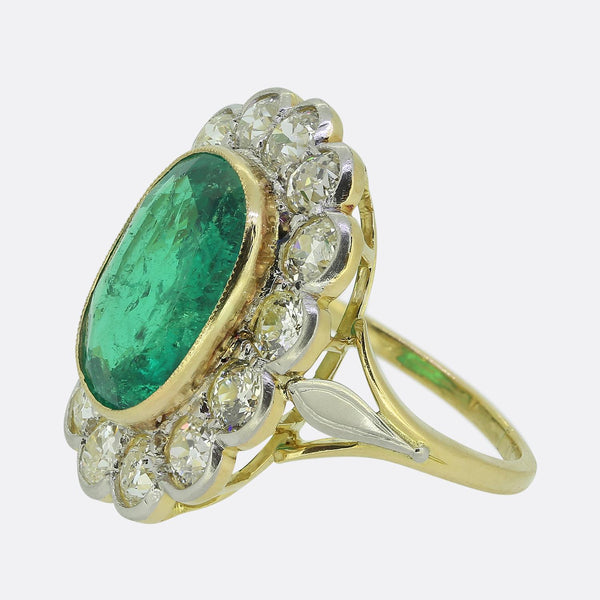 6.45 Carat Colombian Emerald and Diamond Cluster Ring