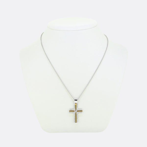 Mappin & Webb Citrine and Diamond Cross Pendant Necklace