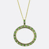 Art Deco Demantoid Garnet and Diamond Locket Pendant Necklace
