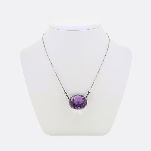 Antique 45.00 Carat Amethyst and Diamond Pendant Necklace