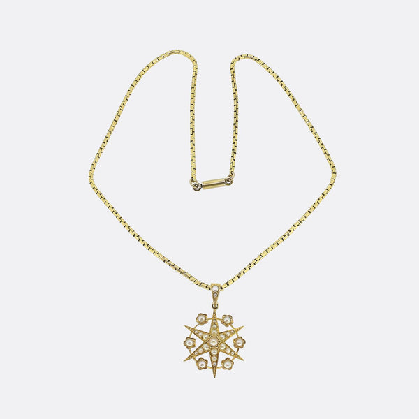 Victorian Natural Pearl Star Pendant Necklace