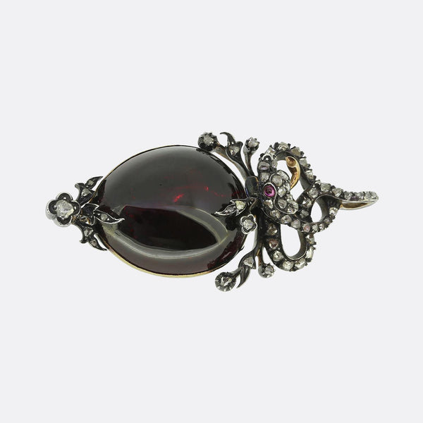 Victorian Cabochon Garnet and Diamond Snake Locket Pendant