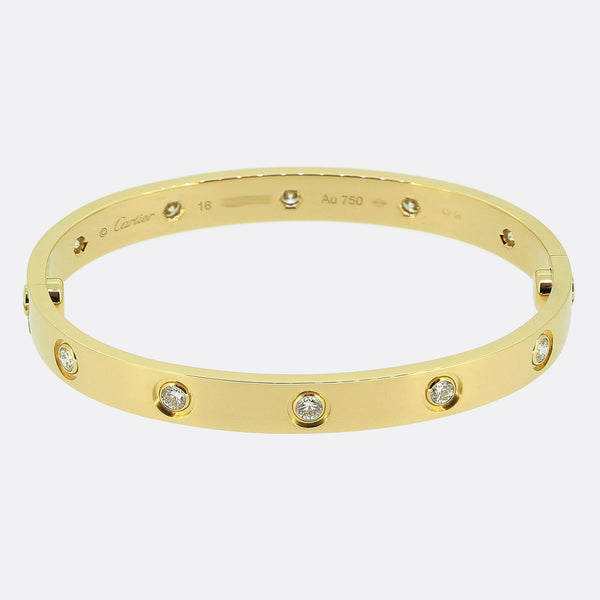 Cartier Classic Model Ten Diamond LOVE Bangle Size 16
