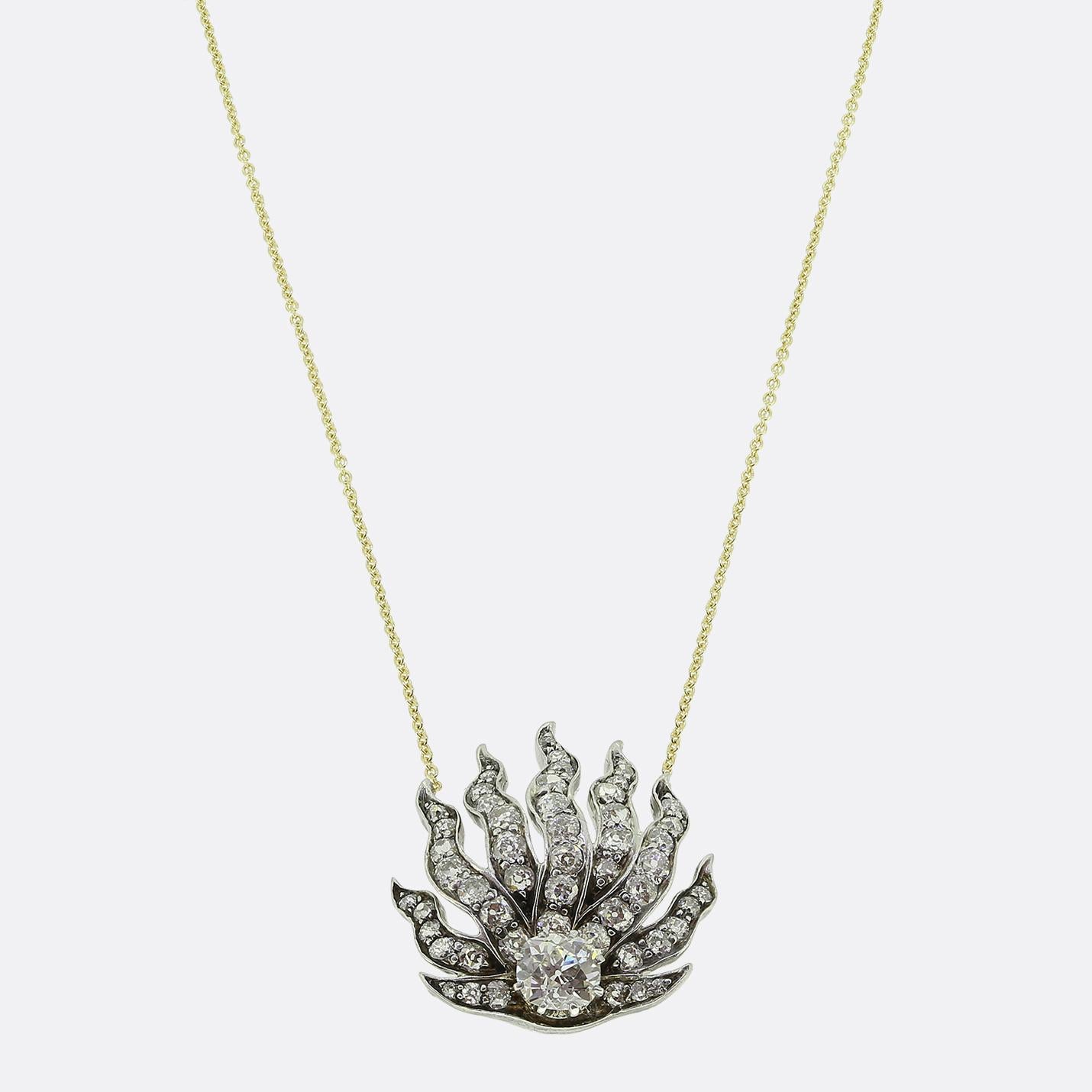 Victorian Diamond Cluster Pendant Necklace