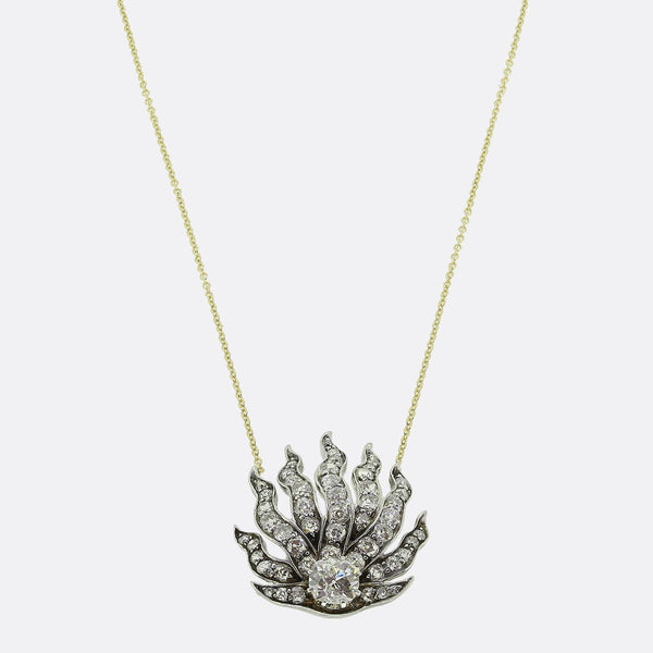 Victorian Diamond Cluster Pendant Necklace
