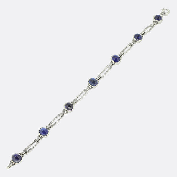 Art Deco Cabochon Sapphire and Diamond Bracelet