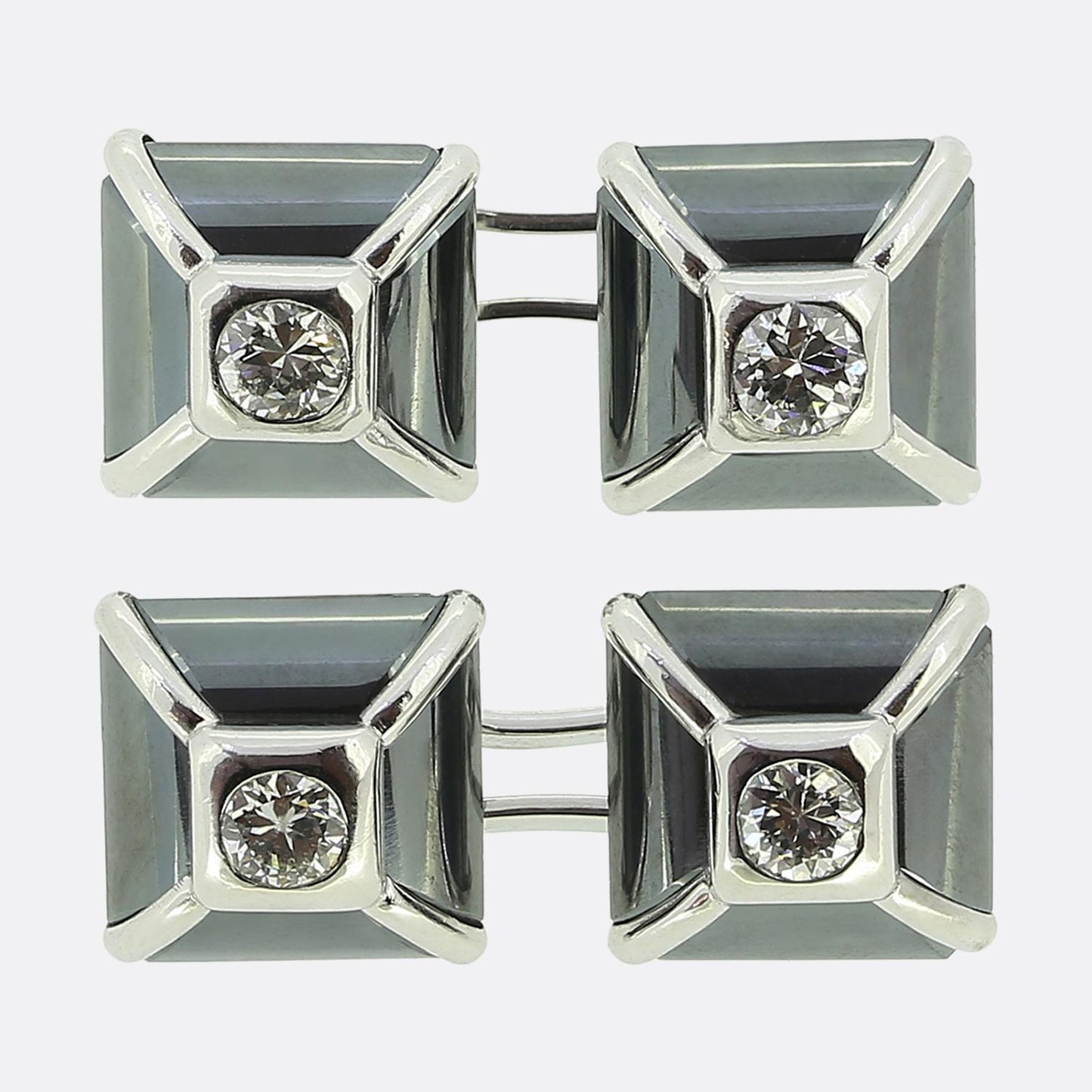 Vintage Hematite and Diamond Cufflinks