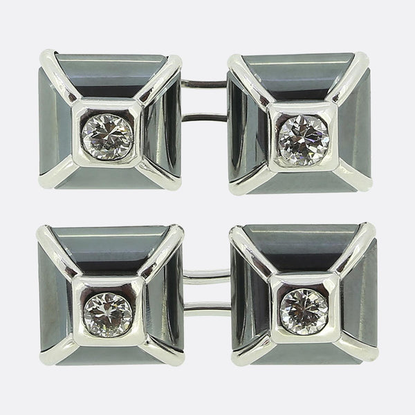 Vintage Hematite and Diamond Cufflinks