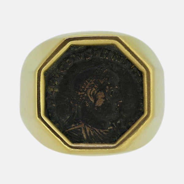 Vesco Vintage Constantine Bronze Coin Signet Ring