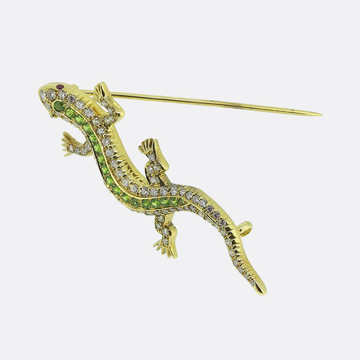 Vintage Demantoid Garnet and Diamond Lizard Brooch
