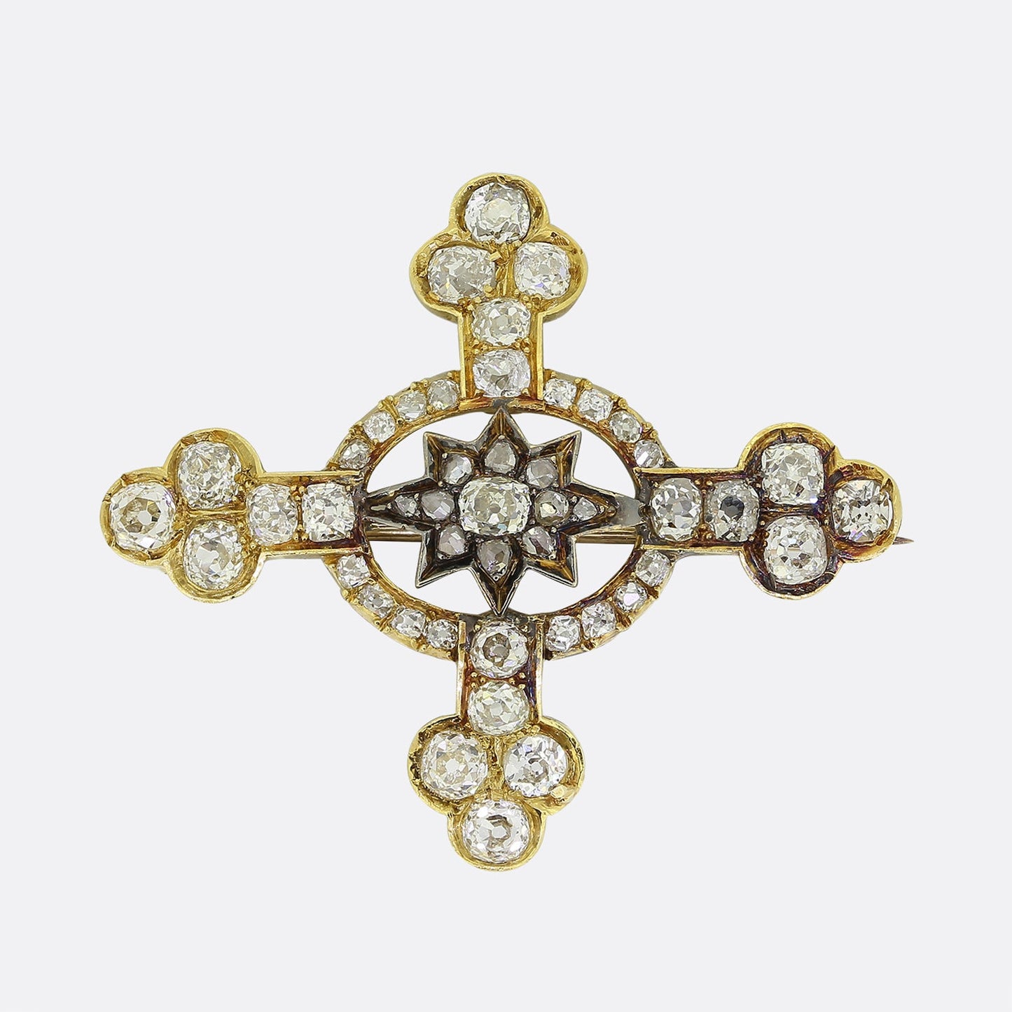 Antique French 5.00 Carat Diamond Star Cross Brooch