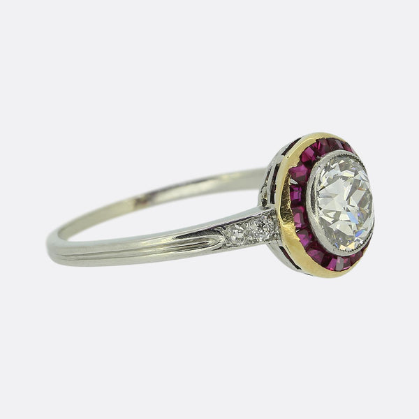 Art Deco Ruby and Diamond Target Ring