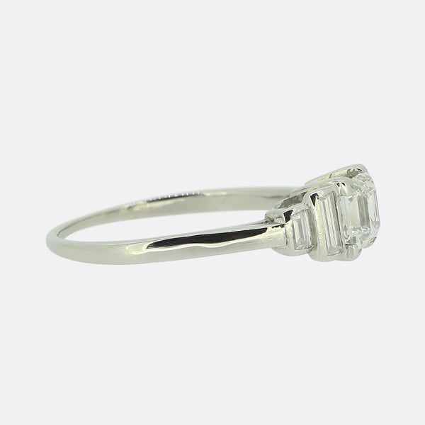 Art Deco 0.95 Carat Princess and Baguette Cut Diamond Ring