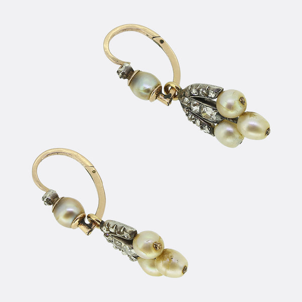 Antique Pearl and Diamond Drop Earrings