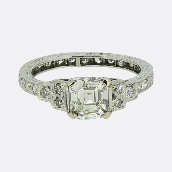 Art Deco Style 0.73 Carat Asscher Cut Diamond Engagement Ring Size K (50)