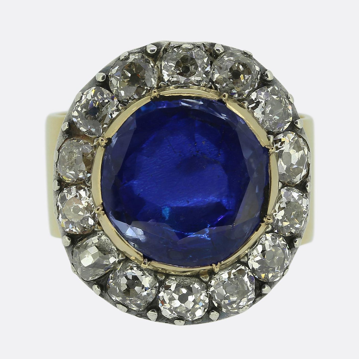 Georgian 2.00 Carat Sapphire and Diamond Cluster Ring