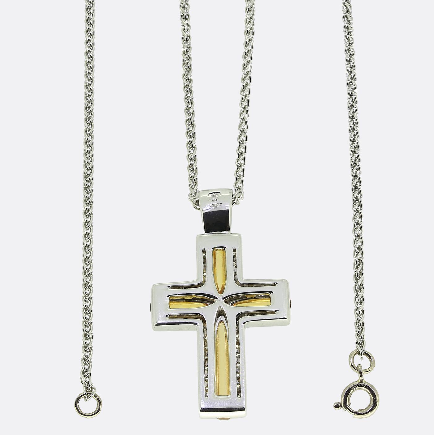 Mappin & Webb Citrine and Diamond Cross Pendant Necklace