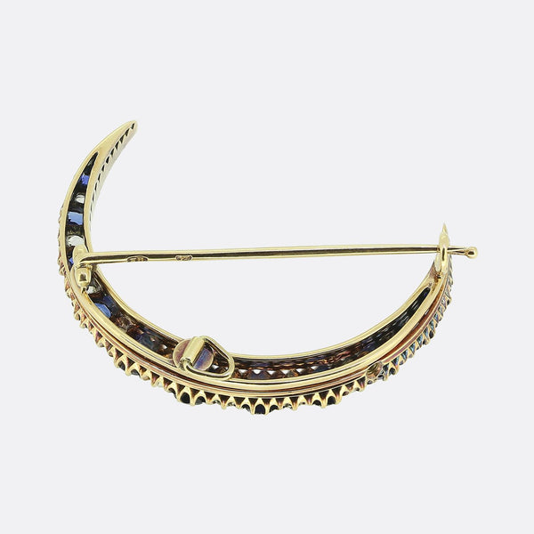 Antique Sapphire and Diamond Crescent Brooch