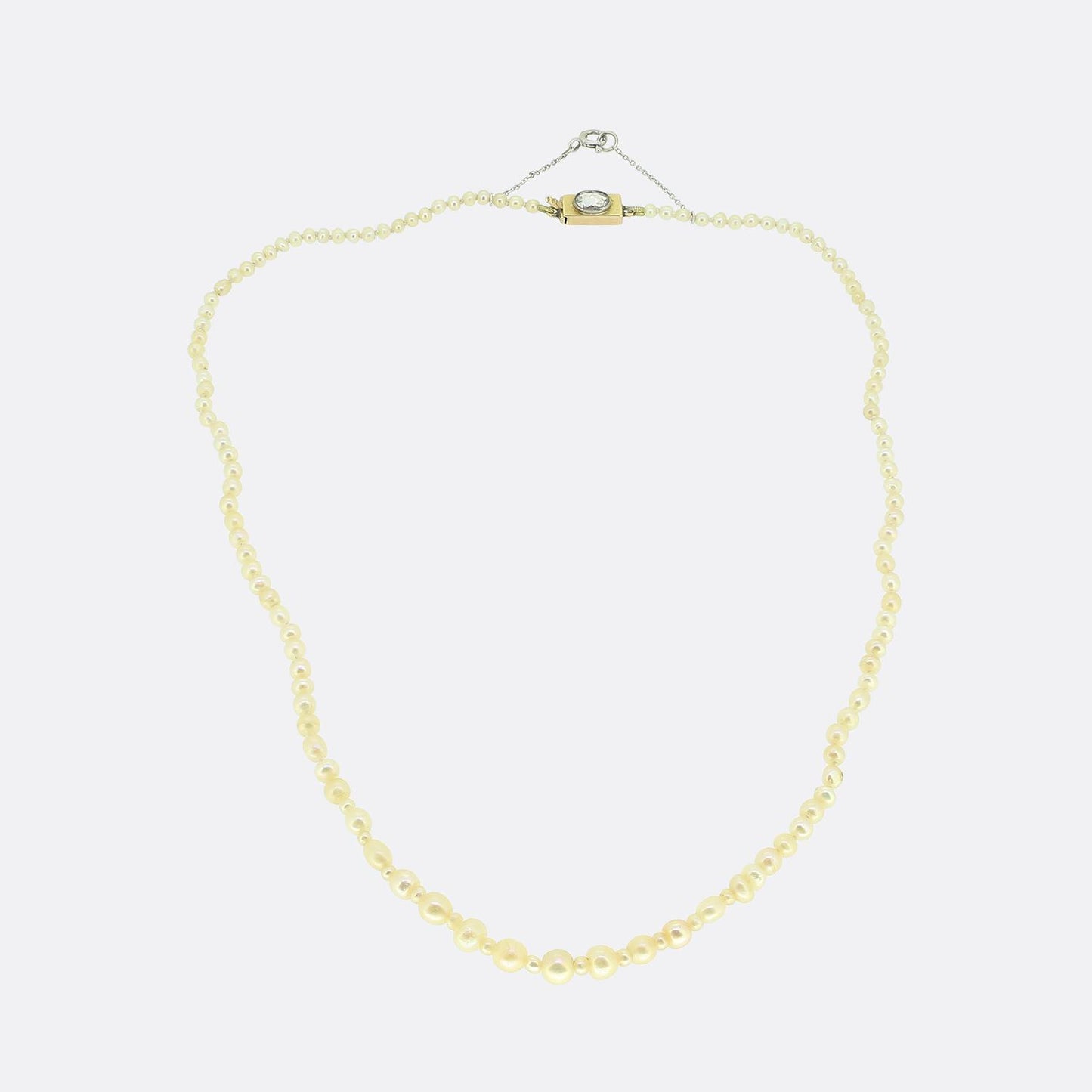 Antique Natural Pearl Necklace and Rose Cut Diamond Clasp
