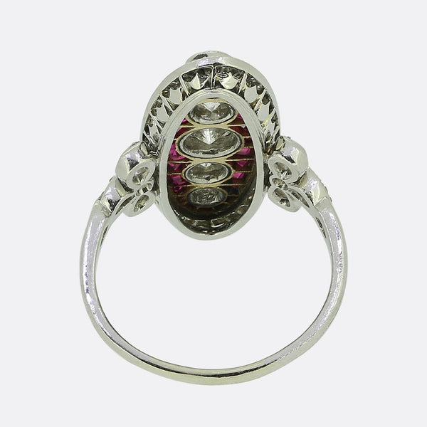 Late Art Deco Ruby and Diamond Navette Ring