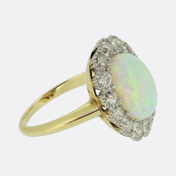 Edwardian Opal and Diamond Cluster Ring