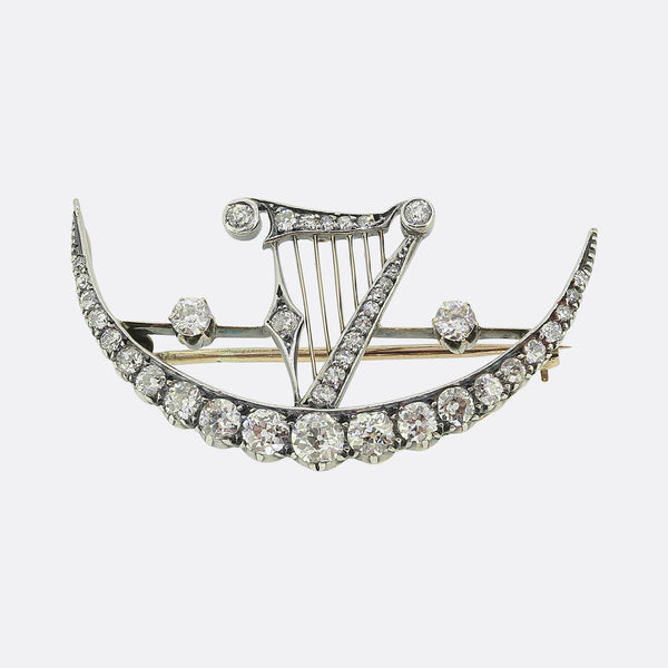 Victorian 2.50ct Diamond Harp Crescent Brooch
