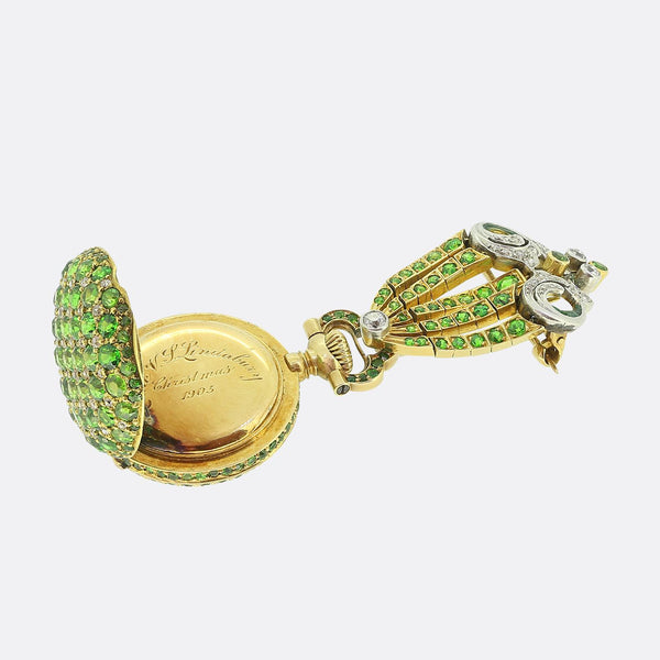 Patek Philippe for Tiffany & Co. Demantoid Garnet and Diamond Brooch Fob Watch