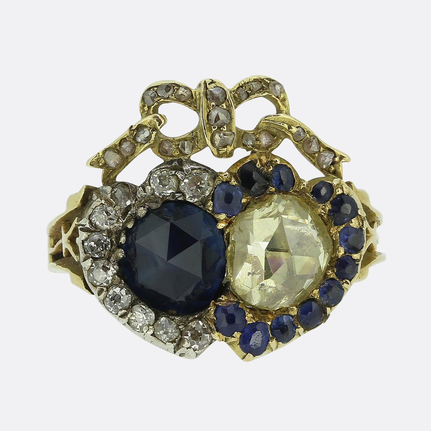 Georgian Sapphire and Diamond Double Heart Ring