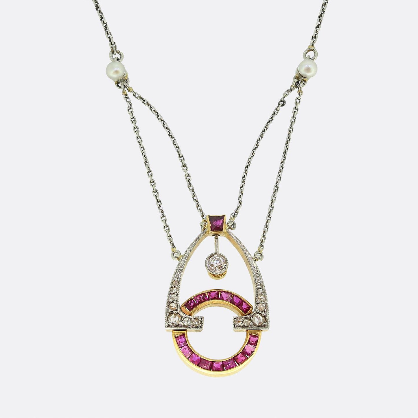 Art Deco Ruby Pearl and Diamond Necklace