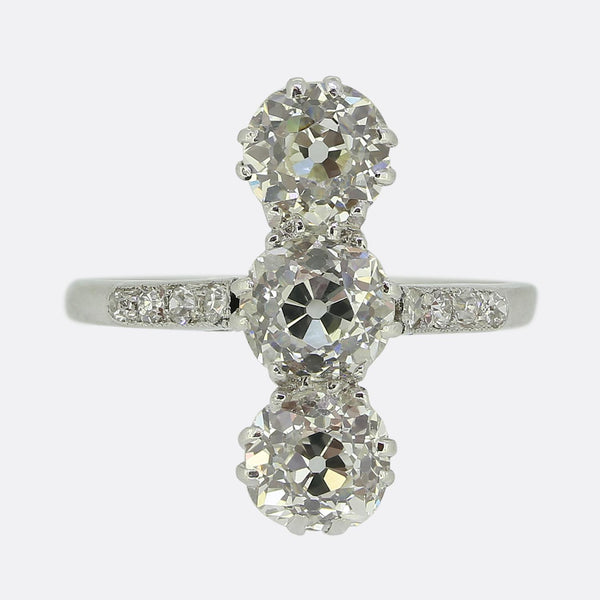 Art Deco Diamond Vertical Three Stone Ring