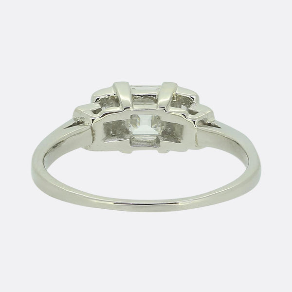 Art Deco 0.95 Carat Princess and Baguette Cut Diamond Ring