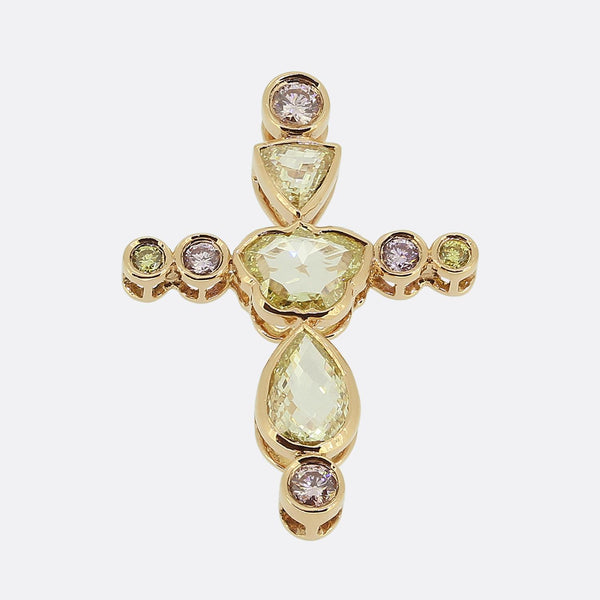 0.90 Carat Natural Pink and Yellow Diamond Cross Pendant
