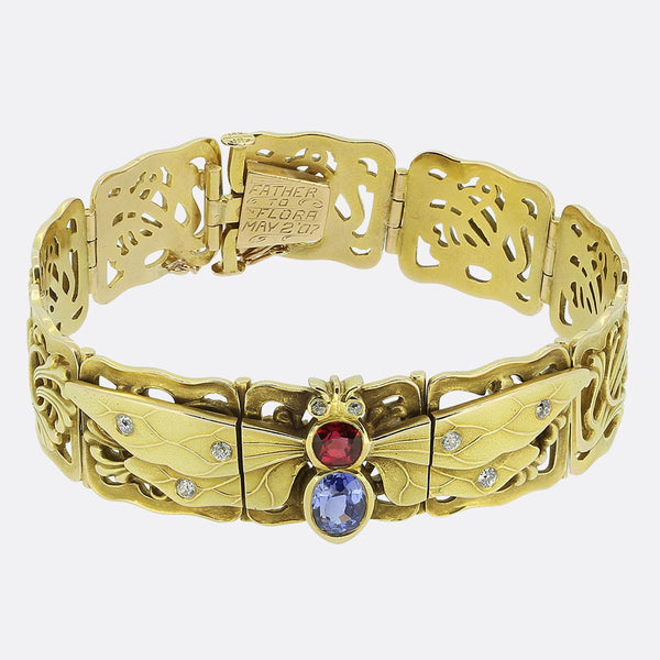 Riker Bros. Ruby Sapphire and Diamond Winged Insect Bracelet