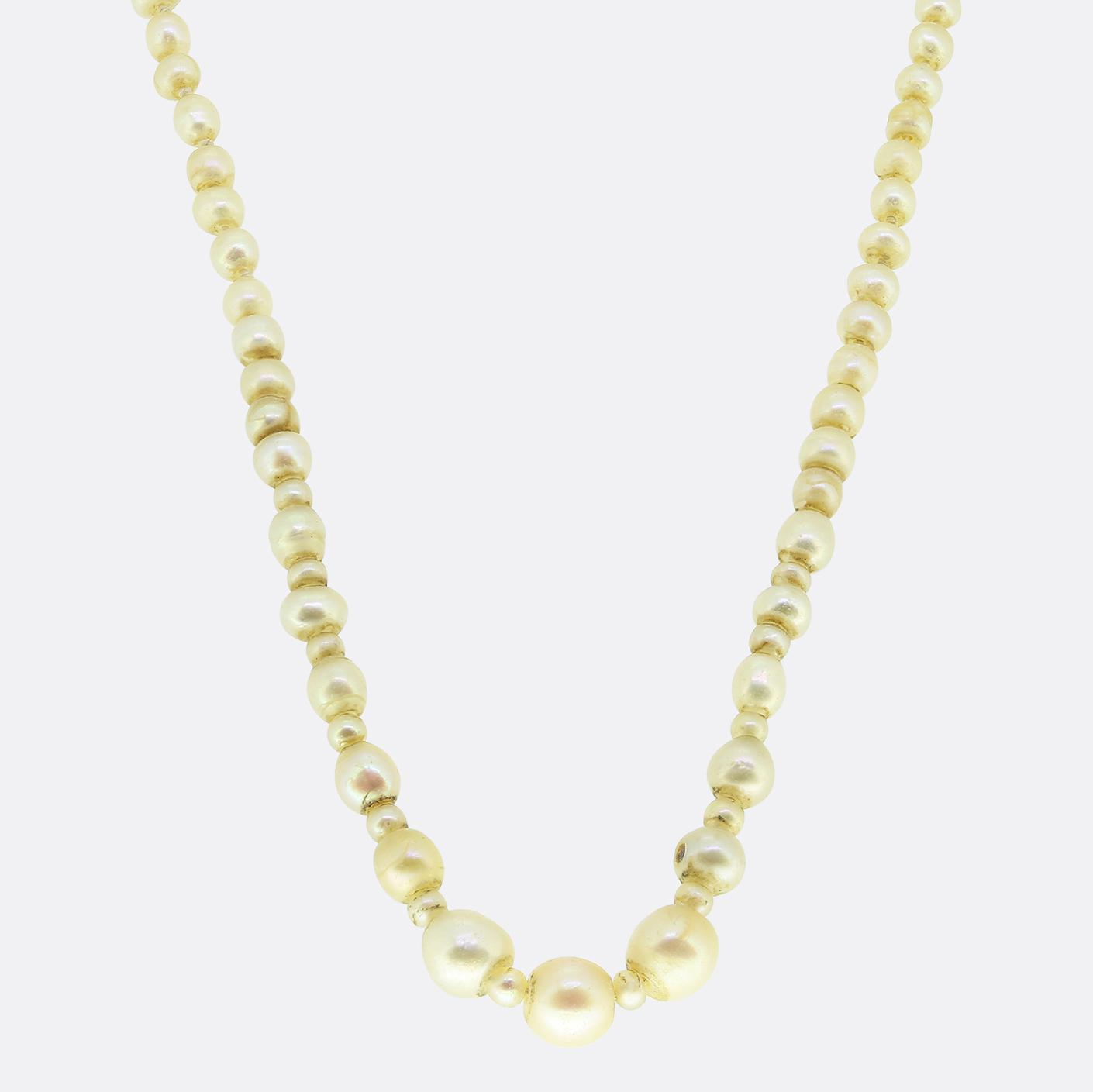 Antique Natural Pearl Necklace and Rose Cut Diamond Clasp